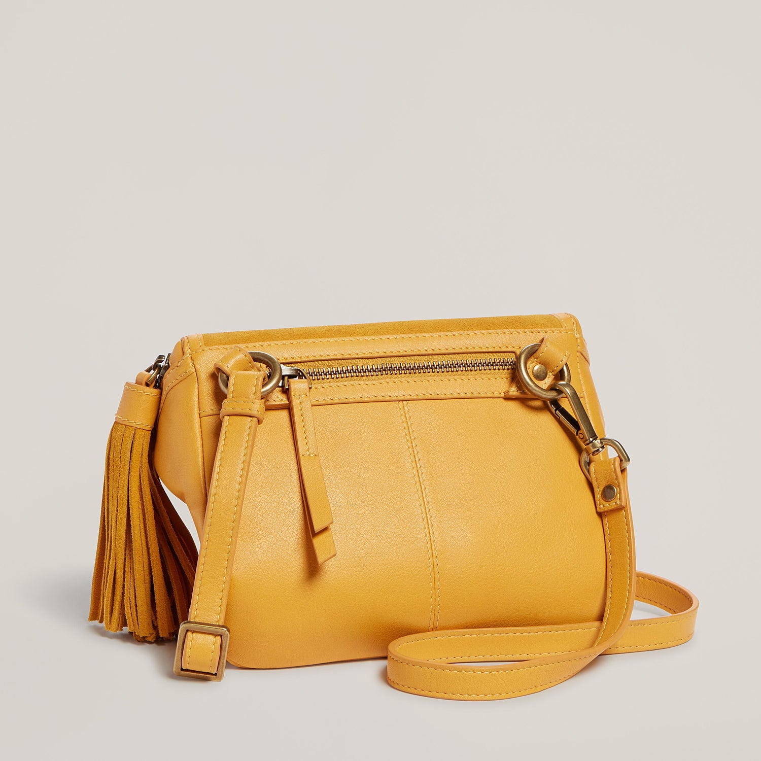 Back shot of Convertible Fringe Belt Bag in Saffron