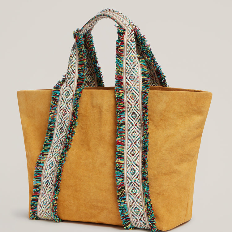 Side shot of  Italian Canvas Tote in Saffron