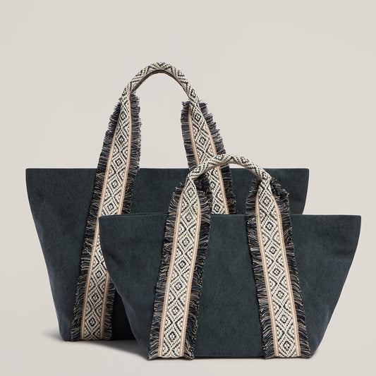 Front shot of Italian Canvas Mini Tote in Charcoal