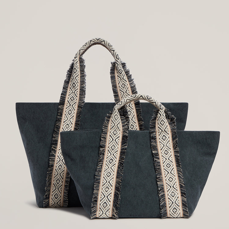 Italian Canvas Mini Tote in Charcoal with the Italian Canvas Tote in Charcoal