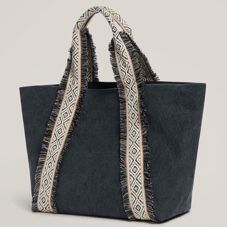 Side shot of Italian Canvas Tote in Charcoal