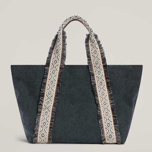 Side shot of Italian Canvas Tote in Charcoal