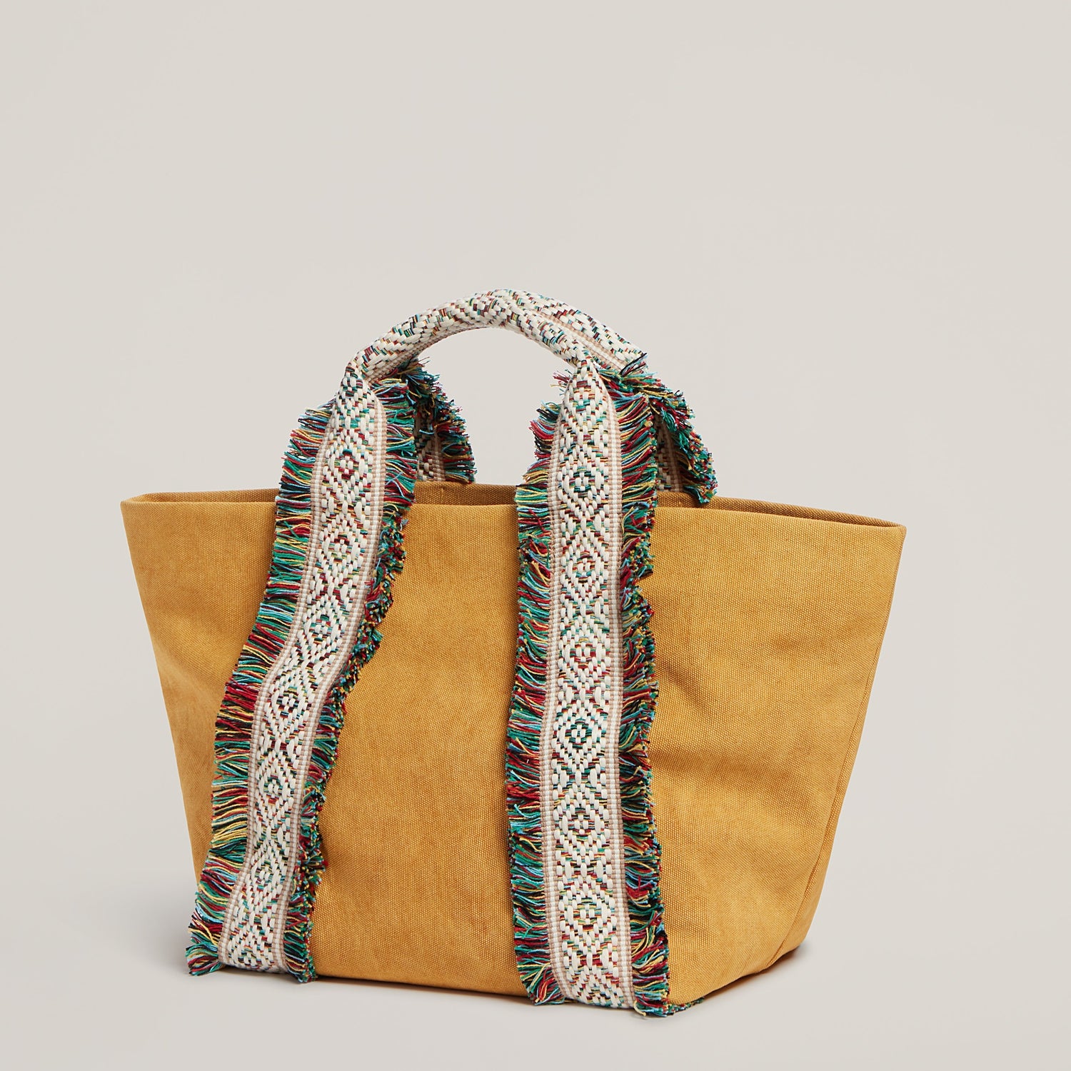 Side shot of Italian Canvas Mini Tote in Saffron