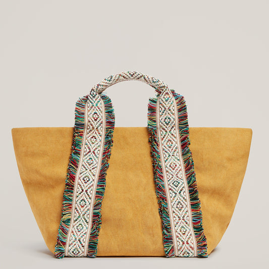 Front shot of Italian Canvas Mini Tote in Saffron