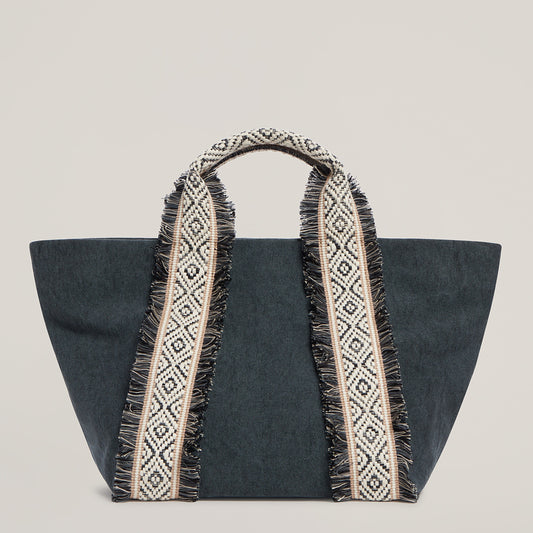 Front shot of Italian Canvas Mini Tote in Charcoal