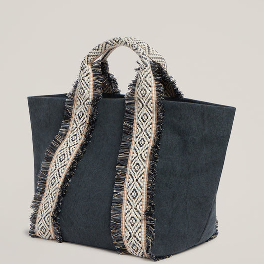 Front shot of Italian Canvas Mini Tote in Charcoal