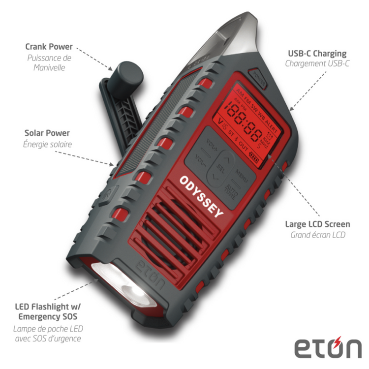 ODYSSEY RUGGED SOLAR POWERED ALL BAND WEATHER RADIO WITH BLUETOOTH AND FLASHLIGHT