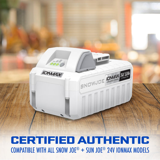 CERTIFIED AUTHENTIC IONMAX 24-Volt* 5.0-Ah Lithium-ION Battery | Universal for all JOE Brands (Sun Joe, Auto Joe, Snow Joe, Power Joe) IONMAX Devices | Battery Management System | 3-Stage LED Display