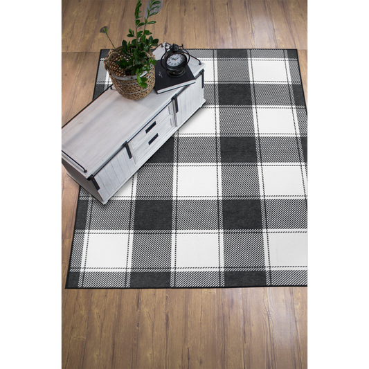 Buffalo Plaid Black and White Washable Rug