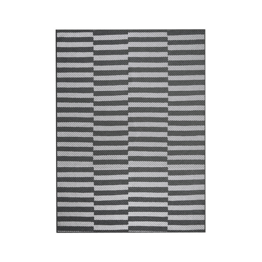 Tratti Offset Stripe Black Cream Washable Rug