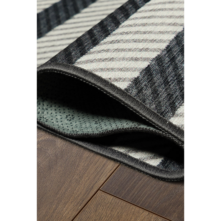 Tratti Offset Stripe Black Cream Washable Rug