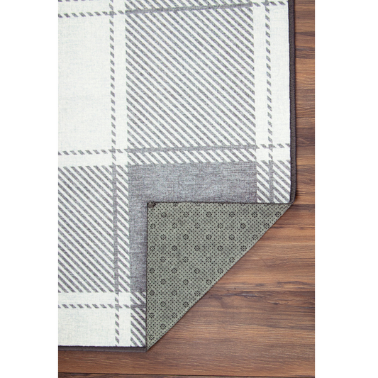 Buffalo Plaid Grey and White Washable Rug