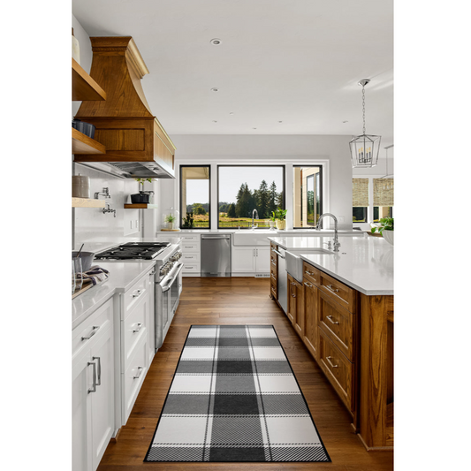 Buffalo Plaid Black and White Washable Rug