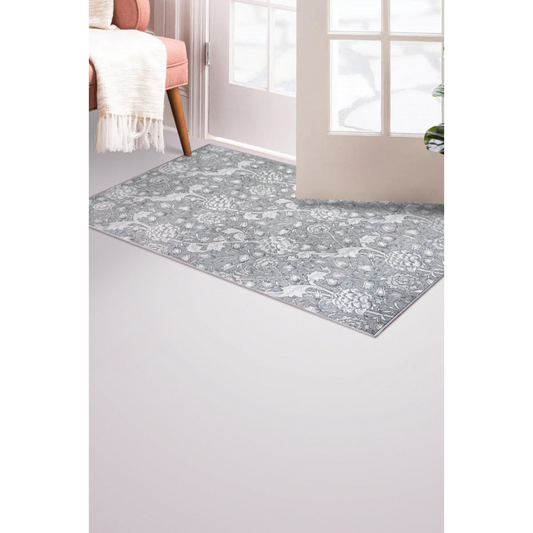 Kalini Floral Grey Washable Rug