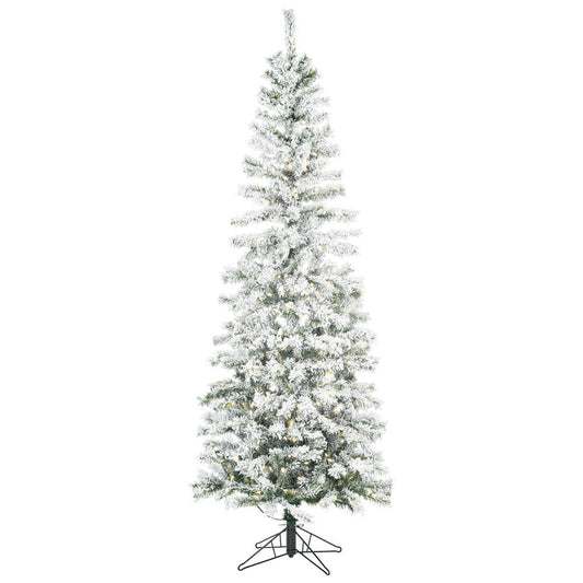 Flocked Pacific Pencil Artificial Christmas Tree with LED Lights - 9.5