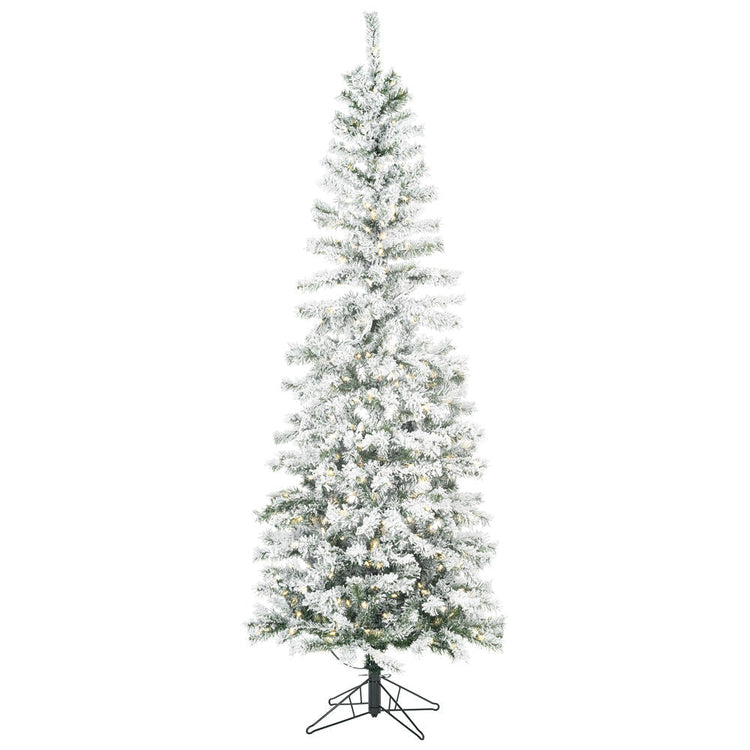 Flocked Pacific Pencil Artificial Christmas Tree with LED Lights - 6.5'