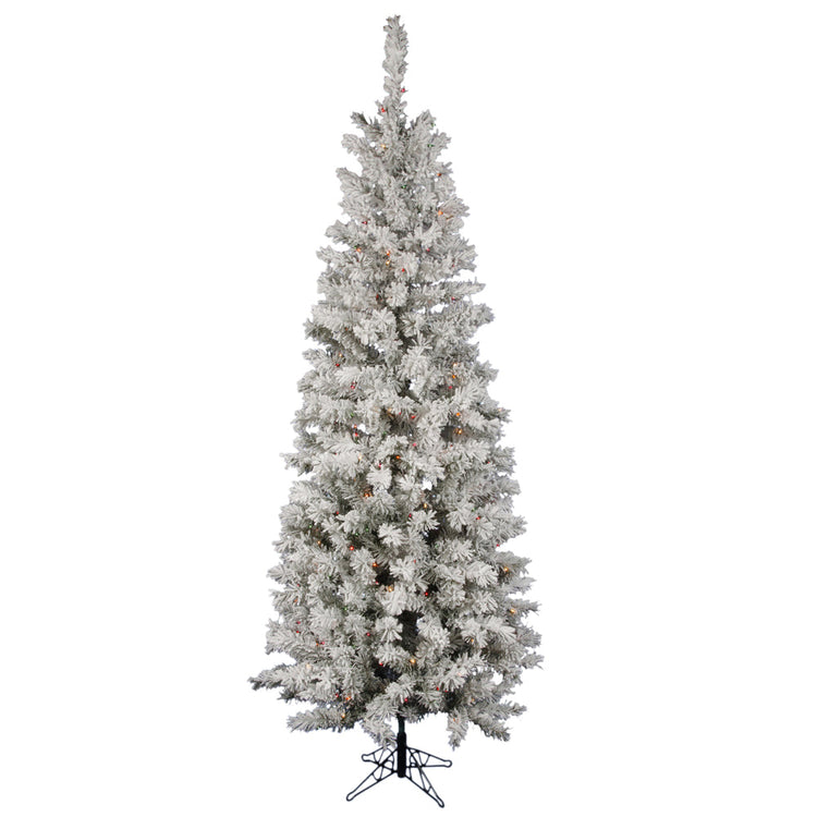 Flocked Pacific Pencil Artificial Christmas Tree with LED Lights - 8.5'