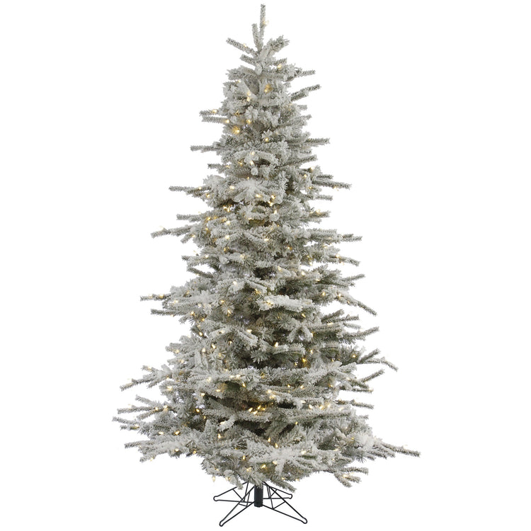 Flocked Sierra Fir Artificial Christmas Tree with White Single Mold LED lights - 6.5' x 50"