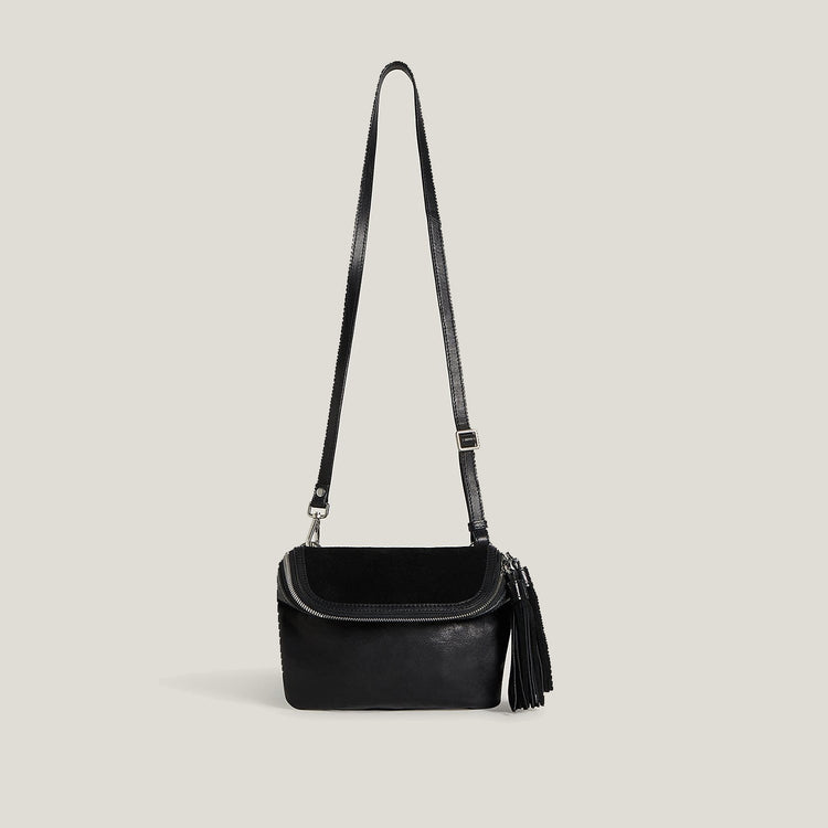 Convertible Fringe Belt Bag in Black