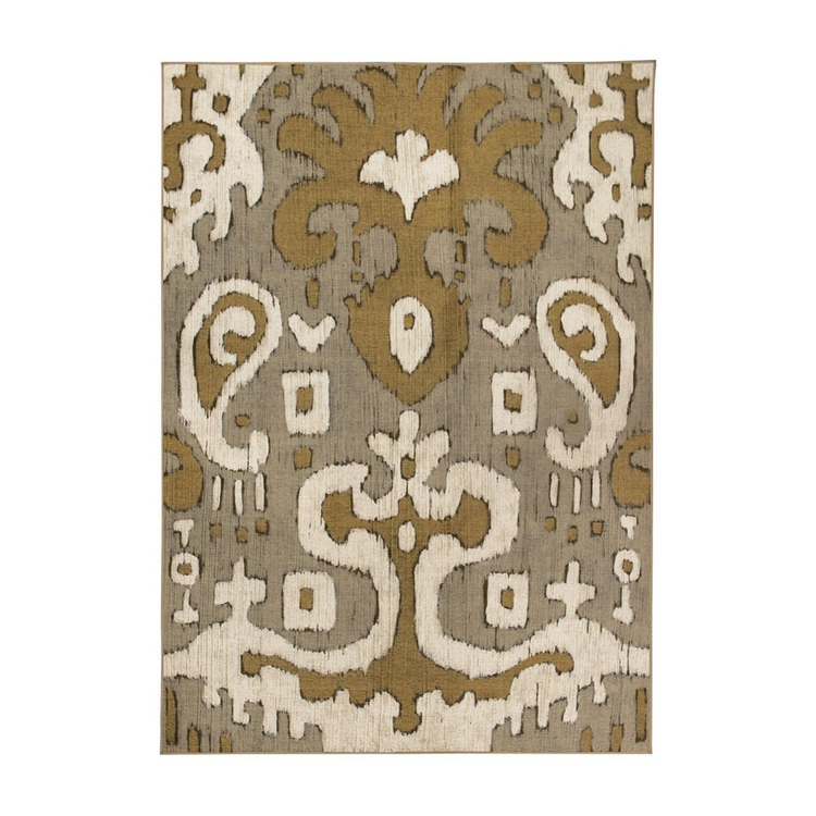 Ochre Ikat Grey Gold Washable Rug