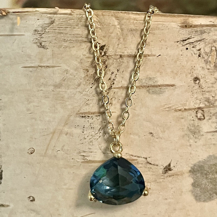 Crystal Drop Necklace-Sapphire/Gold