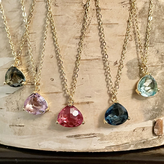 Crystal Drop Necklace-Garnet/Gold