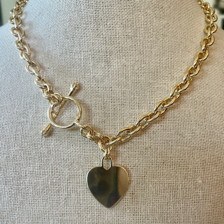 Heart Pendant with Toggle Clasp-Gold