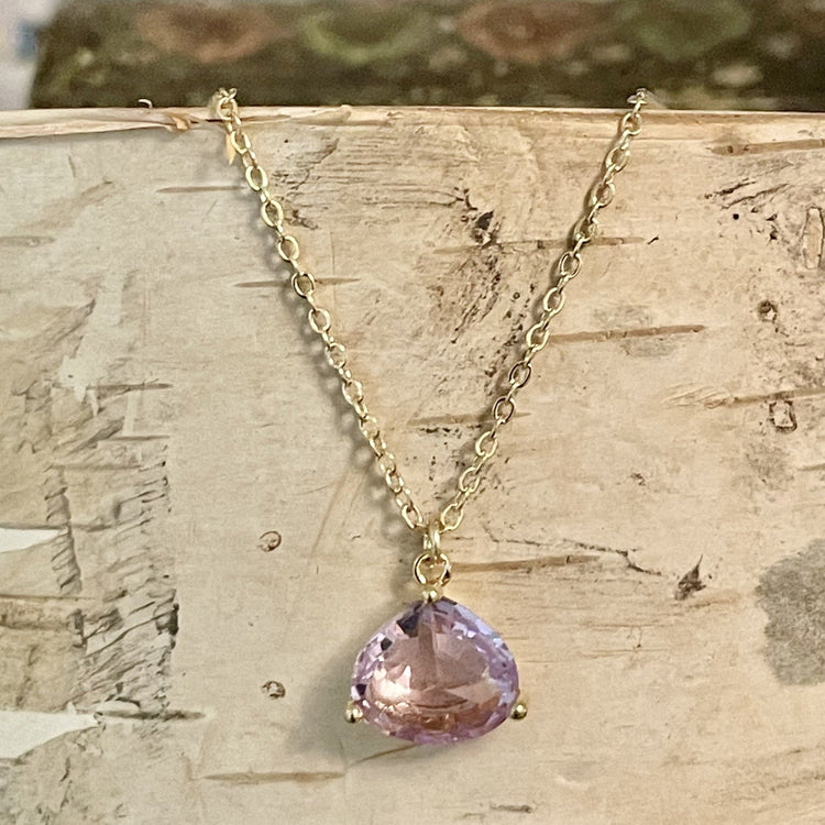 Crystal Drop Necklace-Lavender/Gold