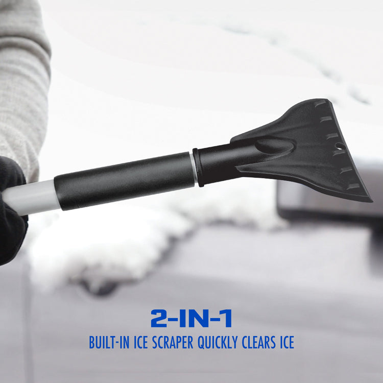 4-In-1 Telescoping Snow Broom + Ice Scraper | 18-Inch Foam Head | Headlights (Black)