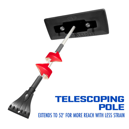 4-In-1 Telescoping Snow Broom + Ice Scraper | 18-Inch Foam Head | Headlights (Black)