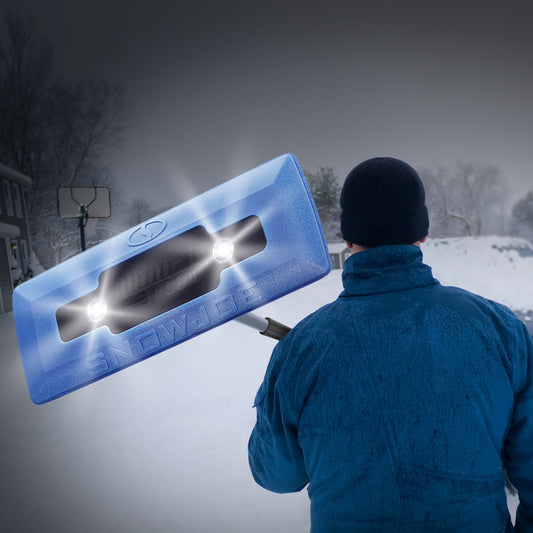 4-In-1 Telescoping Snow Broom + Ice Scraper | 18-Inch Foam Head | Headlights (Blue)