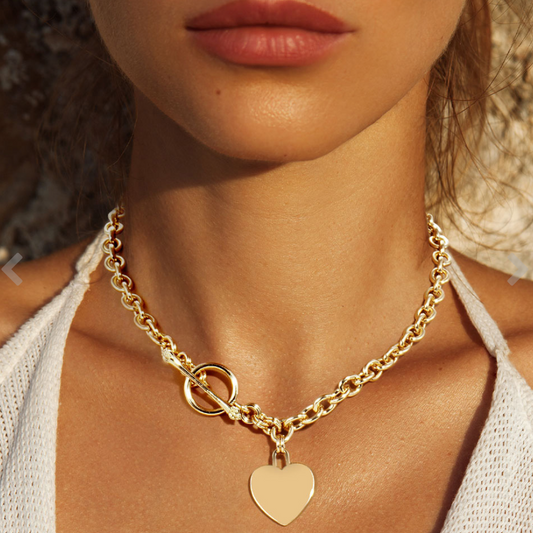 Heart Pendant with Toggle Clasp-Gold