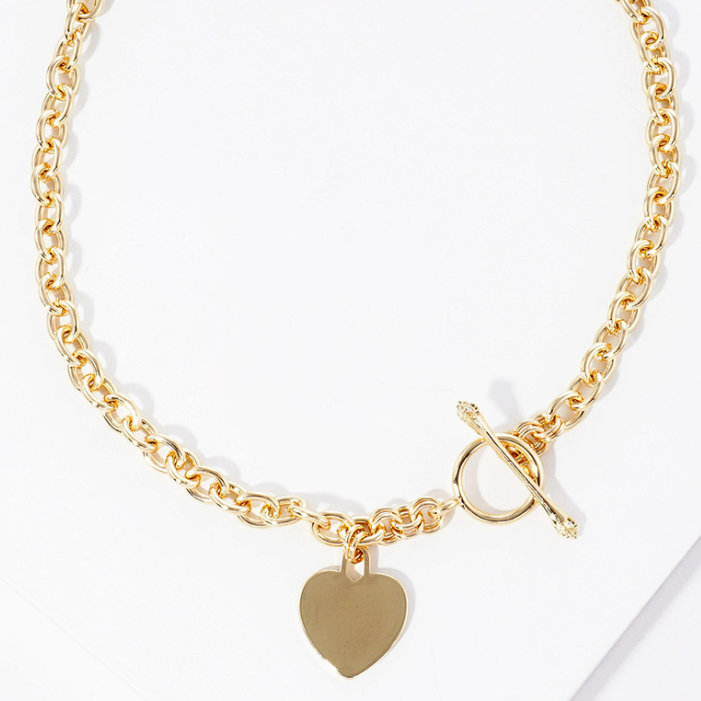 Heart Pendant with Toggle Clasp-Gold