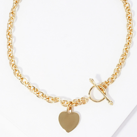 Heart Pendant with Toggle Clasp-Gold