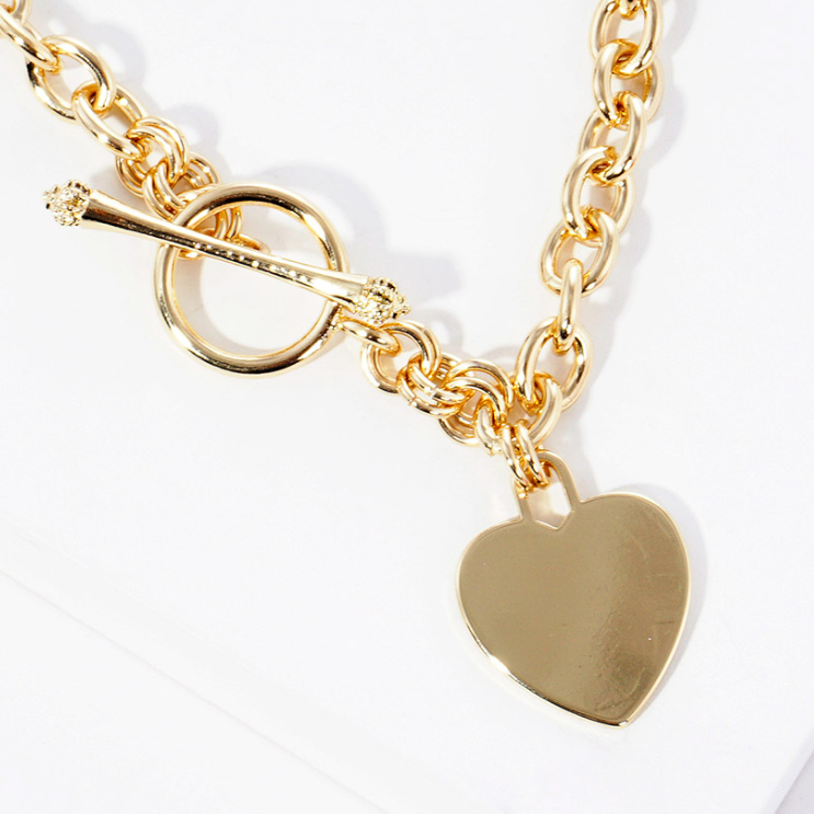 Heart Pendant with Toggle Clasp-Gold