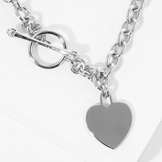 Heart Pendant with Toggle Clasp-White Gold
