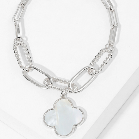 Mother of Pearl Charm Bracelet-White Gold
