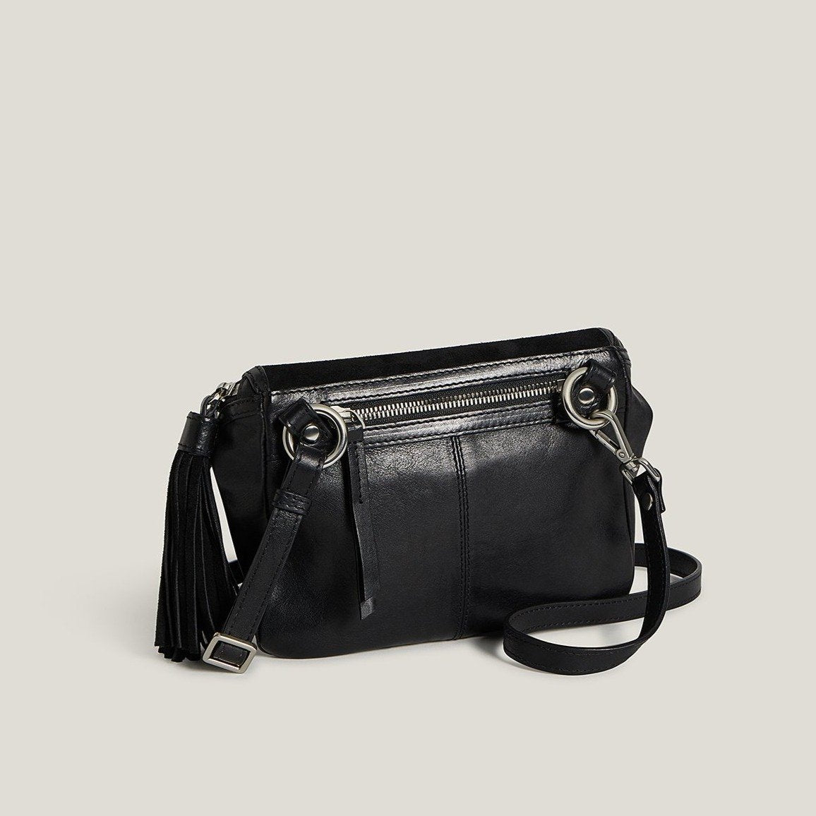 Back shot of Convertible Fringe Belt Bag in Black