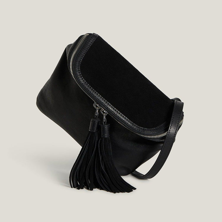 Convertible Fringe Belt Bag in Black