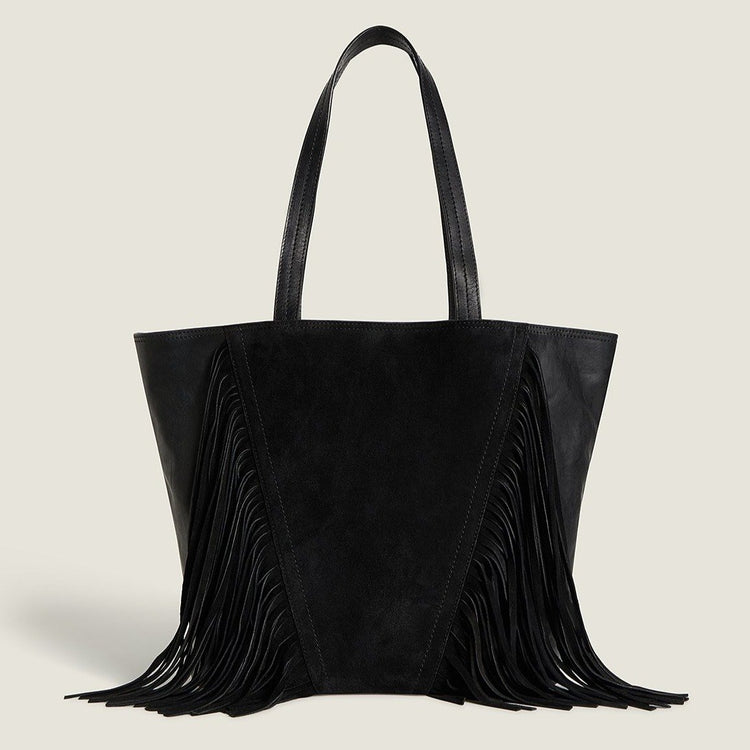 Cascade Fringe Tote in Black