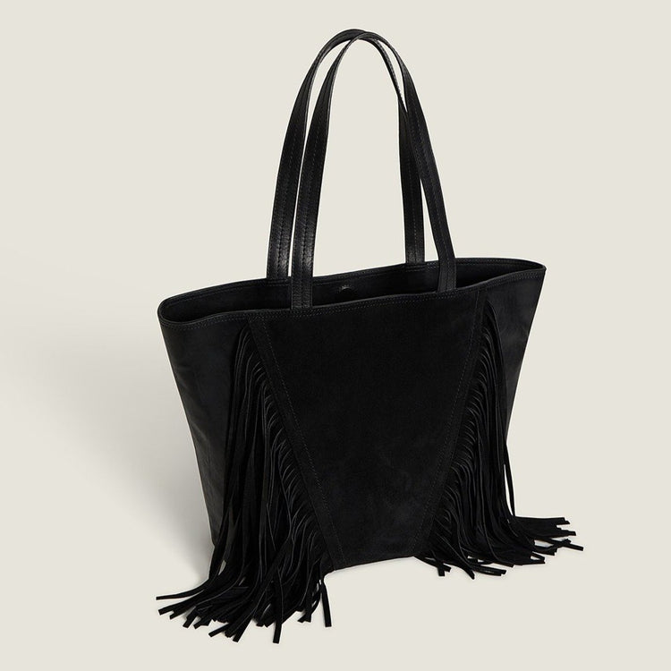 Cascade Fringe Tote in Black