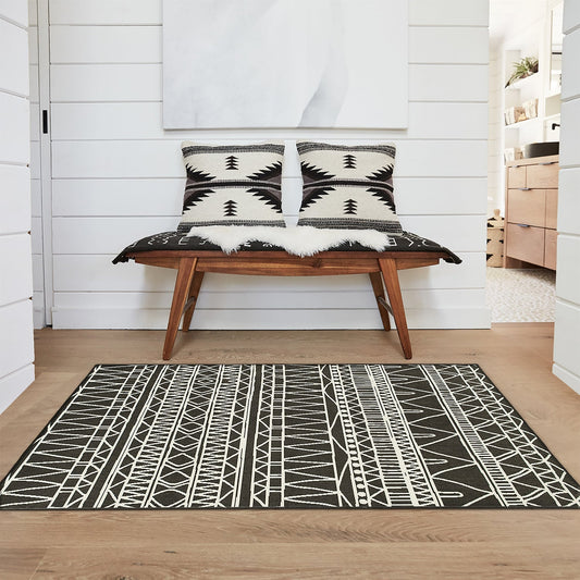 Chelsea Tribal Aztec Dark Grey Washable Rug