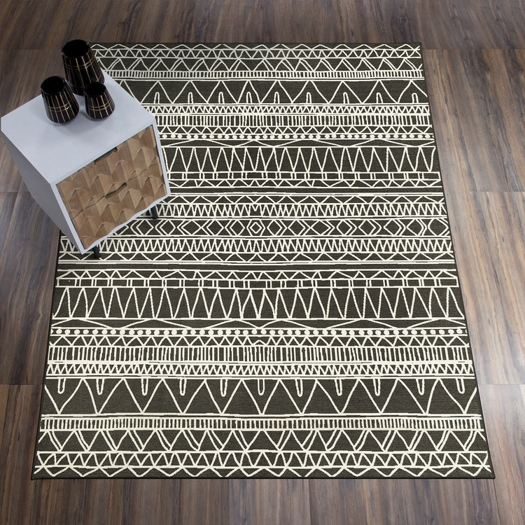 Chelsea Tribal Aztec Dark Grey Washable Rug