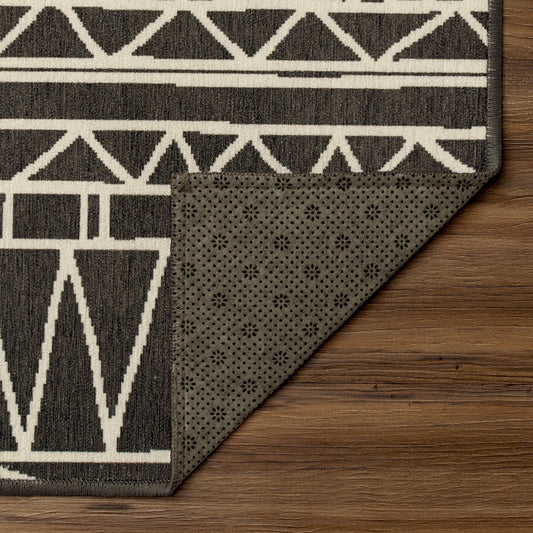 Chelsea Tribal Aztec Dark Grey Washable Rug