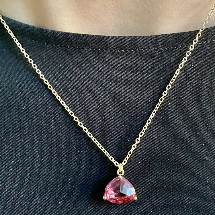 Crystal Drop Necklace-Garnet/Gold