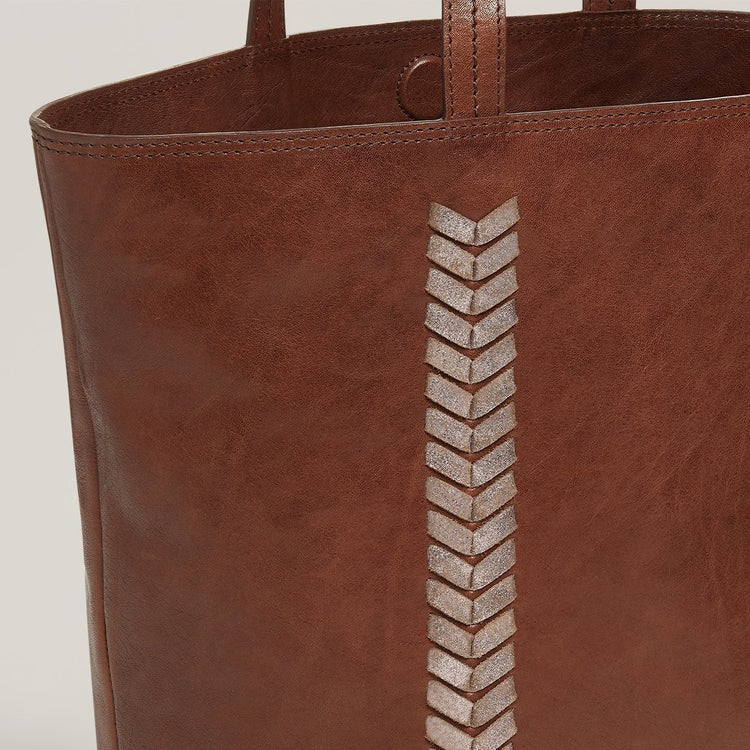 Lace detail shot of Laced Up Leather Tote in Chocolate