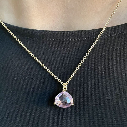 Crystal Drop Necklace-Lavender/Gold