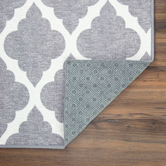 Moroccan Trellis Grey Washable Rug