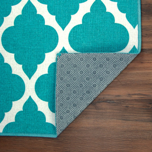 Moroccan Trellis Teal Washable Rug