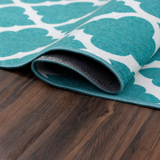 Moroccan Trellis Teal Washable Rug